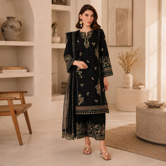 Elmira 3Pc - Embroidered Lawn Dress