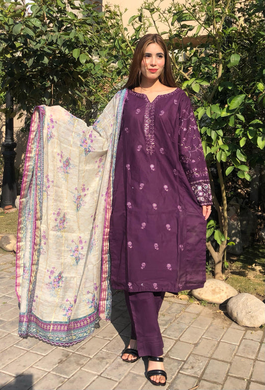 Embroidery Pure Lawn 3pcs Suit