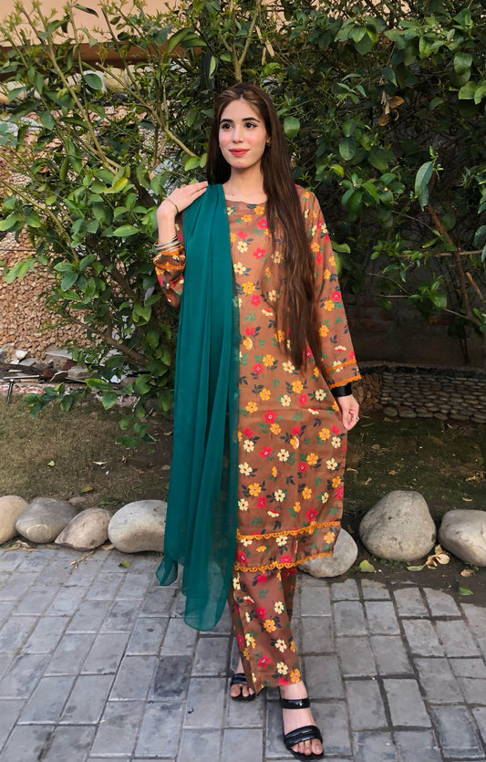 Printed Pure Lawn 3pcs Suit