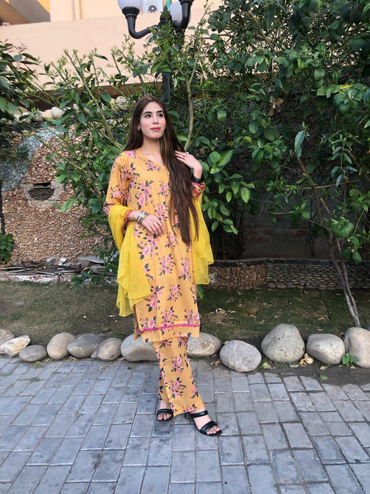 Printed Pure Lawn 3pcs Suit