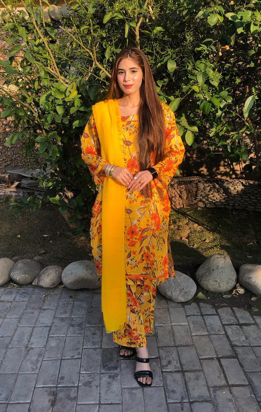 Printed Pure Lawn 3pcs Suit