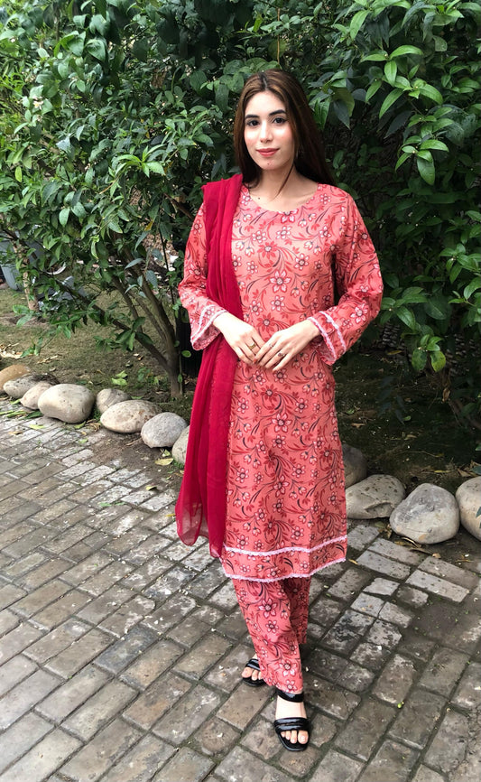 Printed Pure Lawn 3pcs Suit