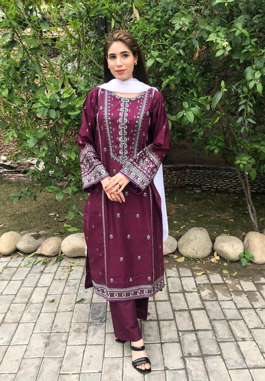 Embroidery Pure Lawn 3pcs Suit