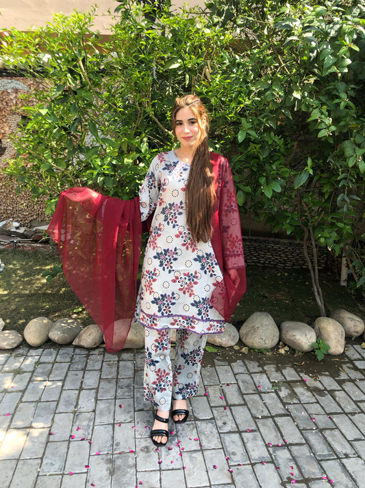 Printed Pure Lawn 3pcs Suit