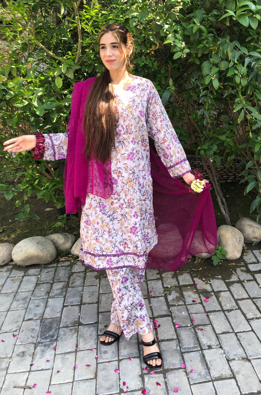 Printed Pure Lawn 3pcs Suit