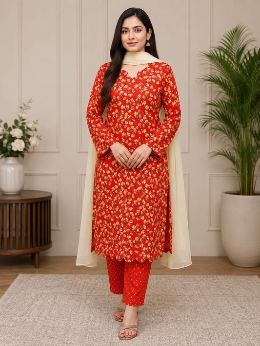 Printed khaddar Shirt with Scalap Border and Neckline