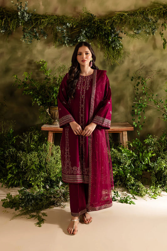 Jugnu 3Pc - Embroidered khaddar dress