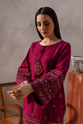Red Cruz 3Pc - Embroidered Lawn Dress With Plain Farshi Shalwar or embroided farshi trouser