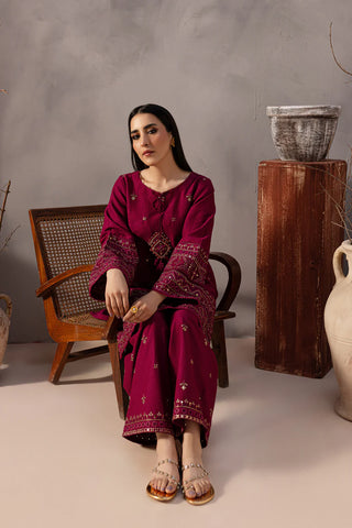 Red Cruz 3Pc - Embroidered Lawn Dress With Plain Farshi Shalwar or embroided farshi trouser