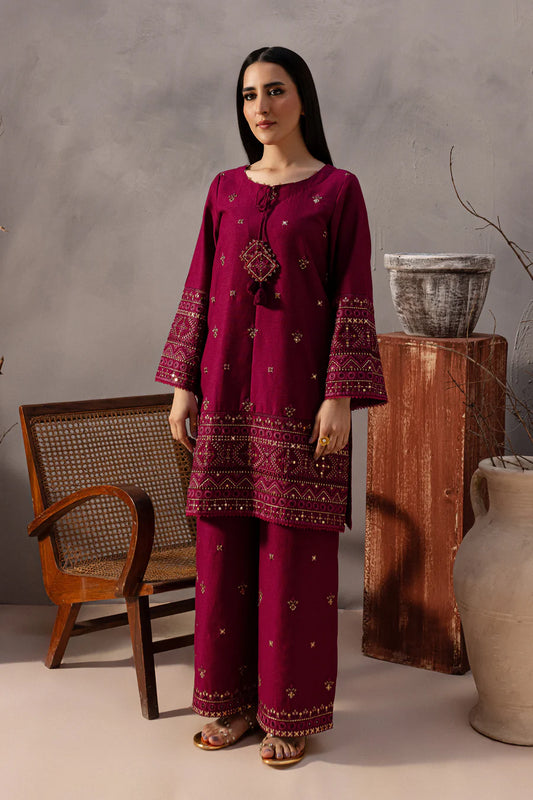 Red Cruz 3Pc - Embroidered Lawn Dress With Plain Farshi Shalwar or embroided farshi trouser