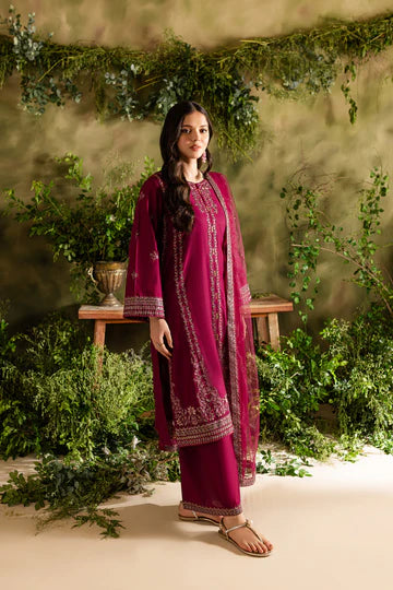 Jugnu 3Pc - Embroidered khaddar dress