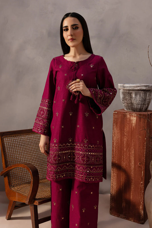 Red Cruz 3Pc - Embroidered Lawn Dress With Plain Farshi Shalwar or embroided farshi trouser