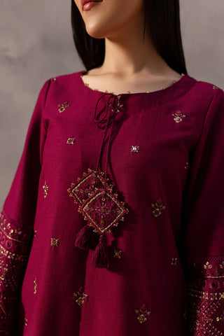 Red Cruz 3Pc - Embroidered Lawn Dress With Plain Farshi Shalwar or embroided farshi trouser