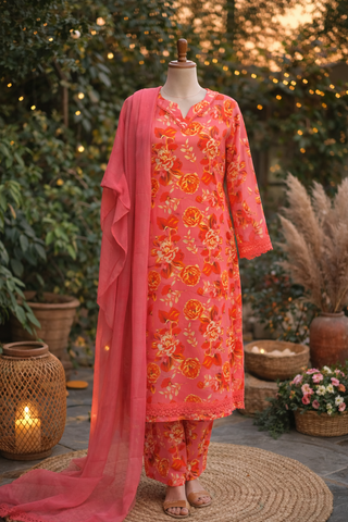 Floral Pink 3 Piece Printed