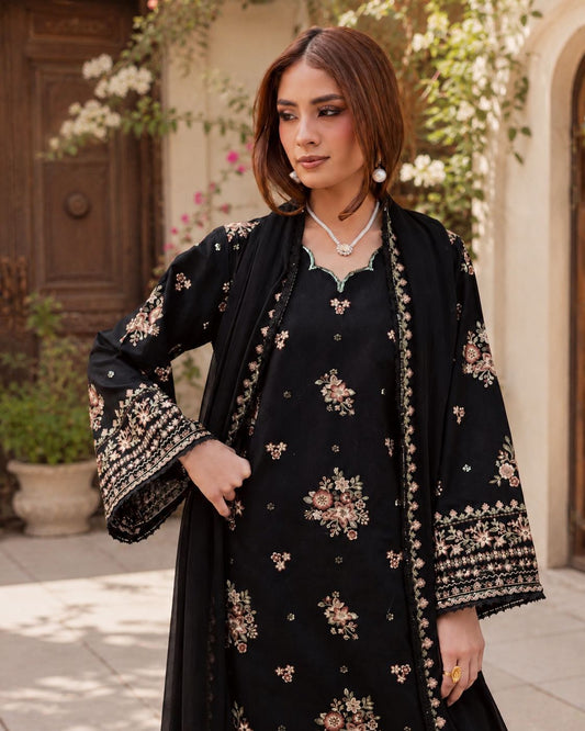Black Pink 3Pc - Embroidered  Dress