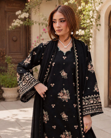 Black Pink 3Pc - Embroidered  Dress