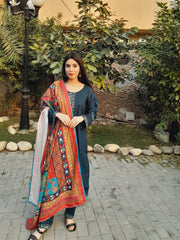 Pure Khaddar with Embroided lace, neckline, sleeves and border