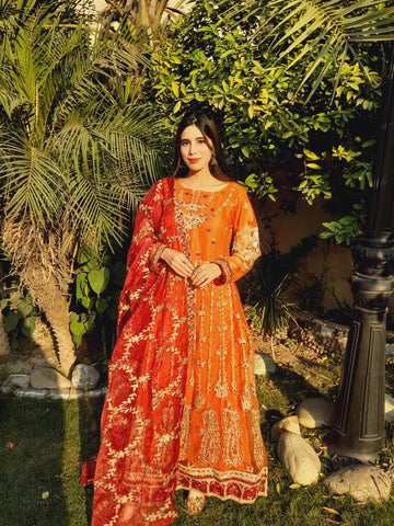 Maxi Zaari and thread work, Long Flare with Premium Hand work