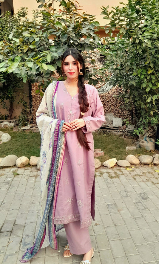 Embroided khaddar Shirt with Lace work