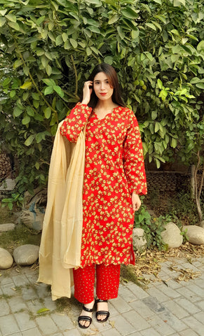 Printed Shirt with Scalap Border and Neckline