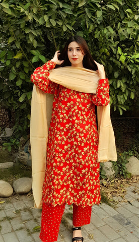 Printed Shirt with Scalap Border and Neckline