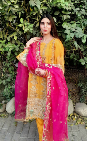 Heavy Embroidery work on shirt, sleeves and border with hand work pearls and beads
