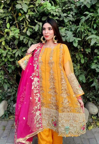 Heavy Embroidery work on shirt, sleeves and border with hand work pearls and beads