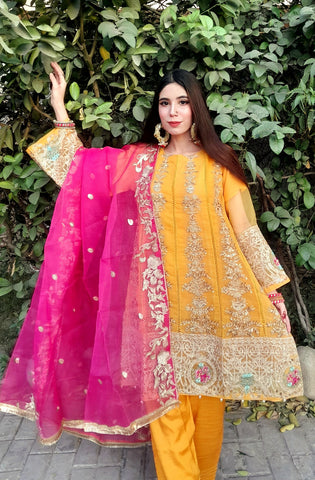 Heavy Embroidery work on shirt, sleeves and border with hand work pearls and beads