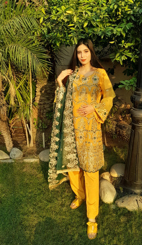 Heavy Embroidery work on shirt, sleeves and border with hand work pearls and beads