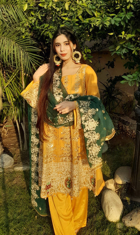 Heavy Embroidery work on shirt, sleeves and border with hand work pearls and beads
