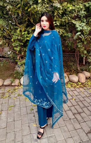 Pure Khaddar with Embroided lace, neckline, sleeves and border
