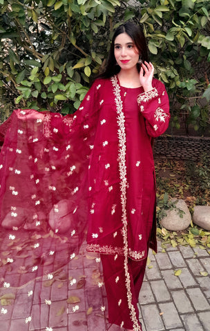 Pure Linen with Embroided lace, neckline, sleeves and border