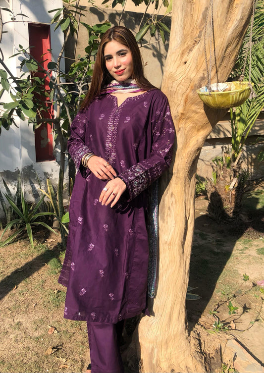 Embroidery Pure Lawn 3pcs Suit