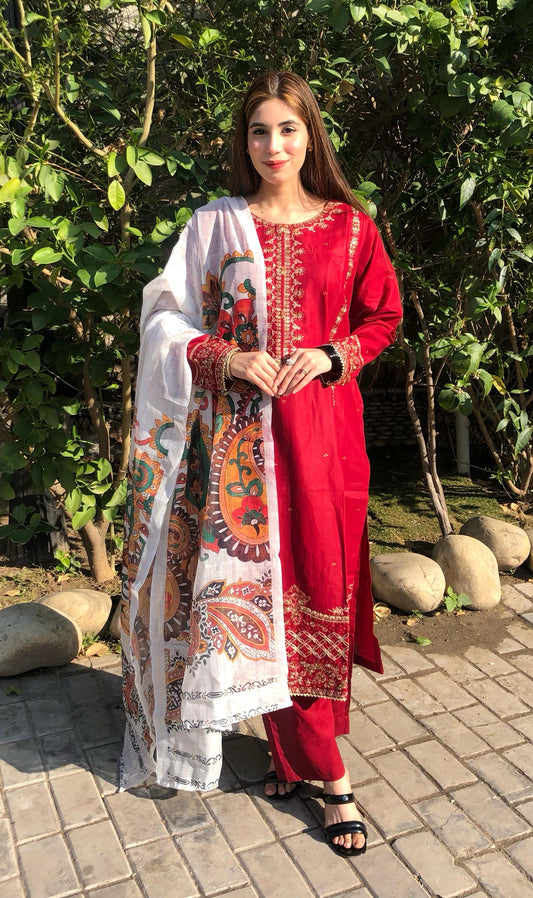 Embroidery Pure Lawn 3pcs Suit
