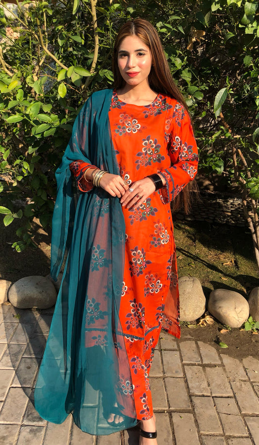 Printed Pure Lawn 3pcs Suit