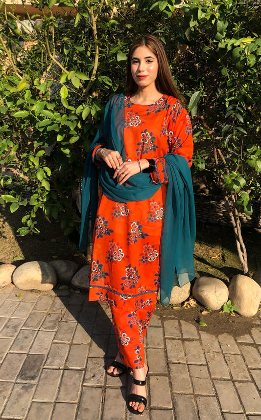 Printed Pure Lawn 3pcs Suit