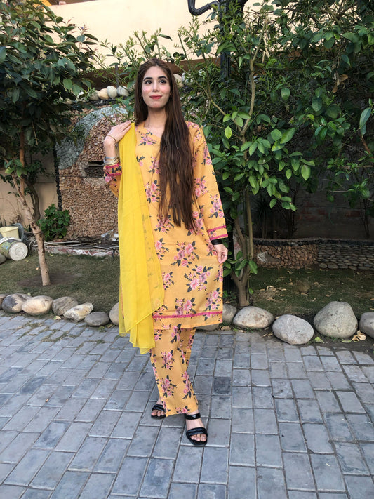 Printed Pure Lawn 3pcs Suit