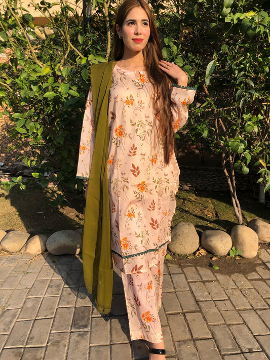 Printed Pure Lawn 3pcs Suit
