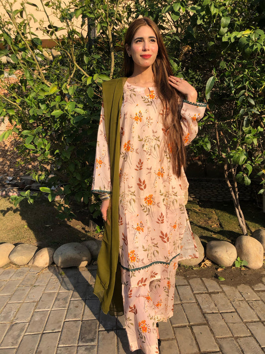 Printed Pure Lawn 3pcs Suit