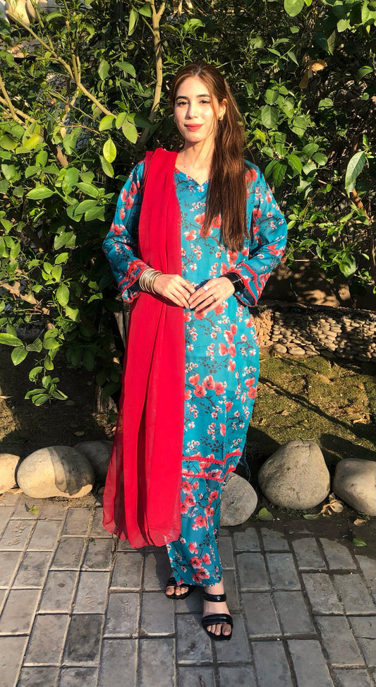 Printed Pure Lawn 3pcs Suit