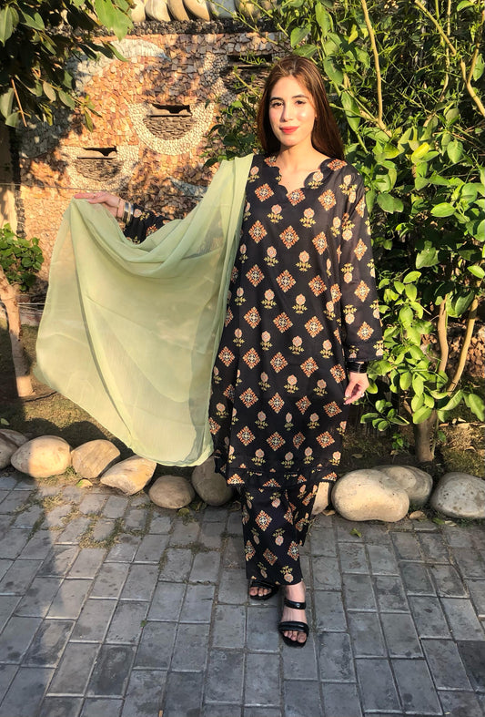 Printed Pure Lawn 3pcs Suit