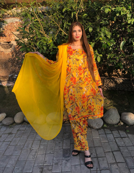 Printed Pure Lawn 3pcs Suit