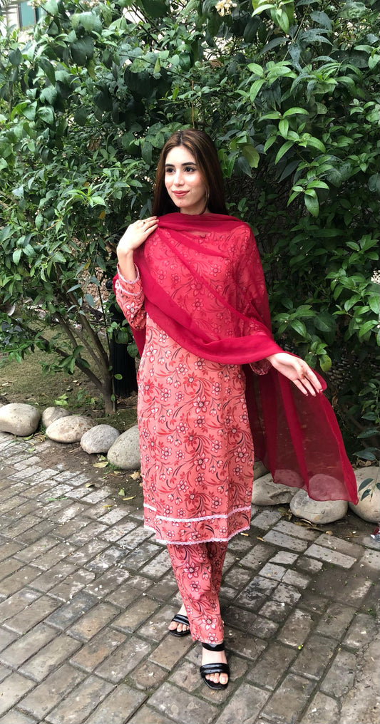 Printed Pure Lawn 3pcs Suit