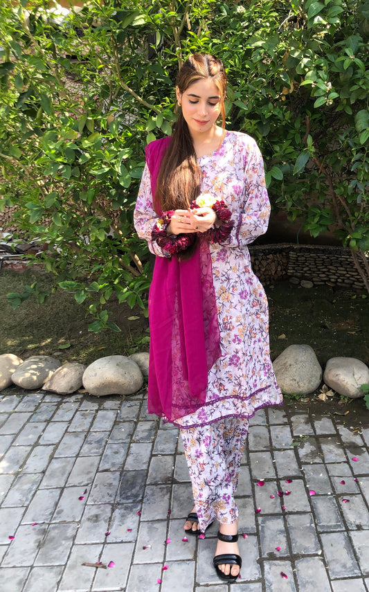 Printed Pure Lawn 3pcs Suit