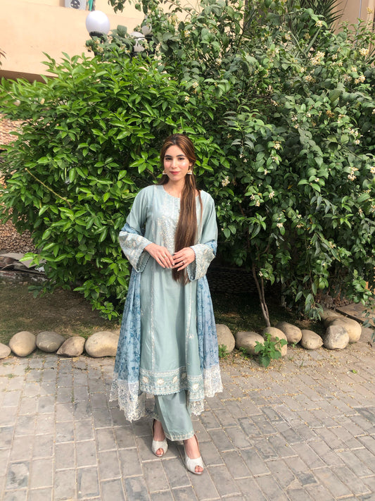 Fully Embroided With Lace Work 3Pc Suit