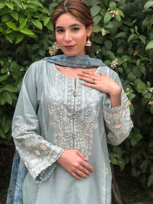 Fully Embroided With Lace Work 3Pc Suit