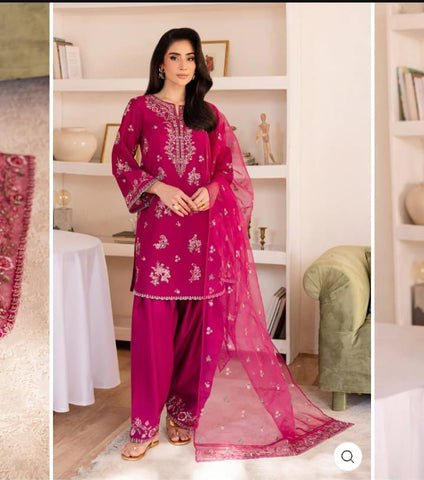RUA 3Pc - Embroidered Solid Dress