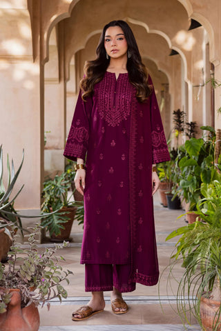 Maroon Henna 3Pc - Embroidered Lawn Dress
