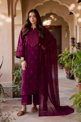 Maroon Henna 3Pc - Embroidered Lawn Dress