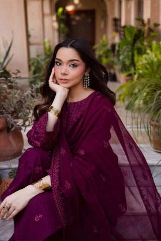 Maroon Henna 3Pc - Embroidered Lawn Dress